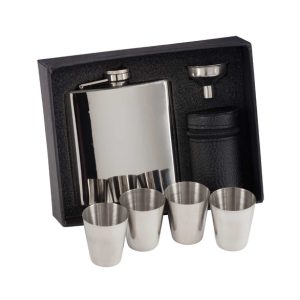 Aintree Polished Steel 6oz Flask & Cups